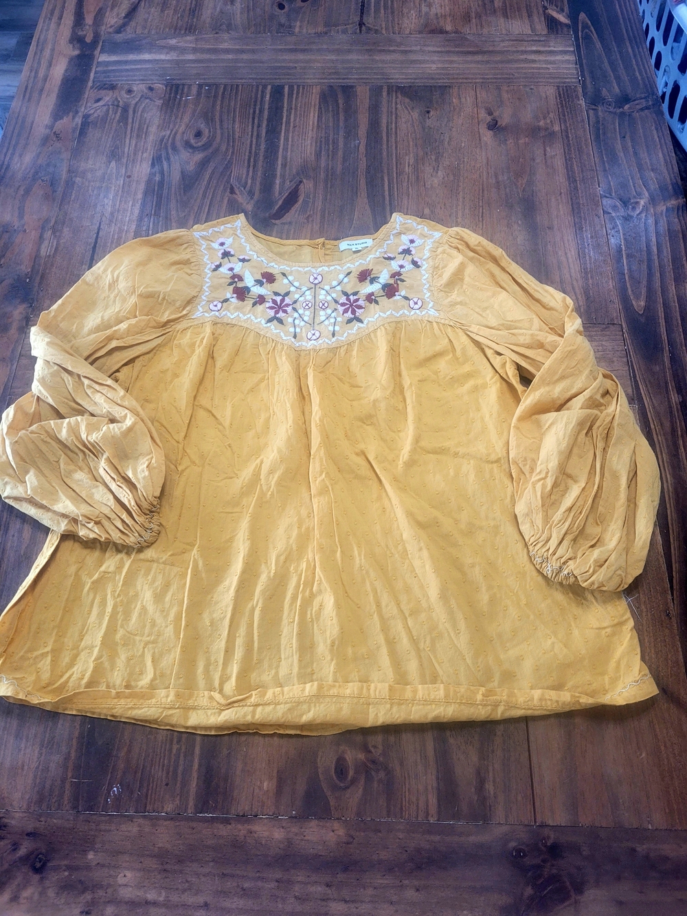 Max Studio Mustard Yellow Embroidered Yoke Blouse